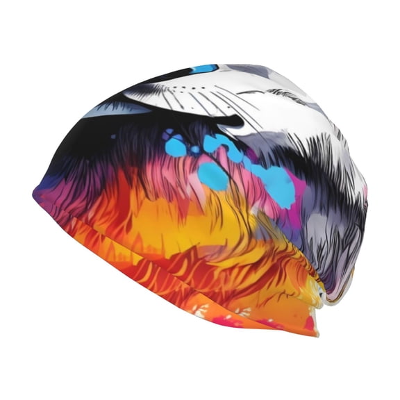 Logiee Cool Colorful Wolf Print Unisex Knit Beanie for Men Women Winter Hat,Beanies Skull Caps