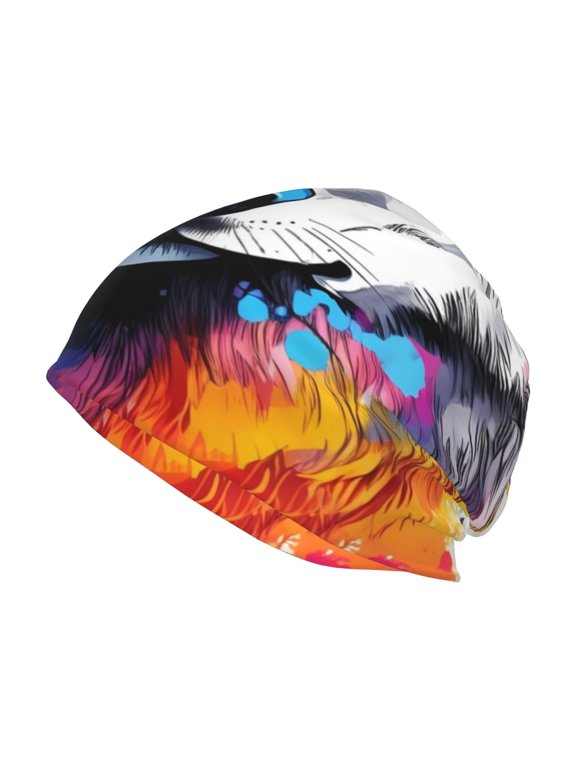 Cool Colorful Wolf Print Unisex Knit Beanie for Men Women Winter Hat,Beanies Skull Caps