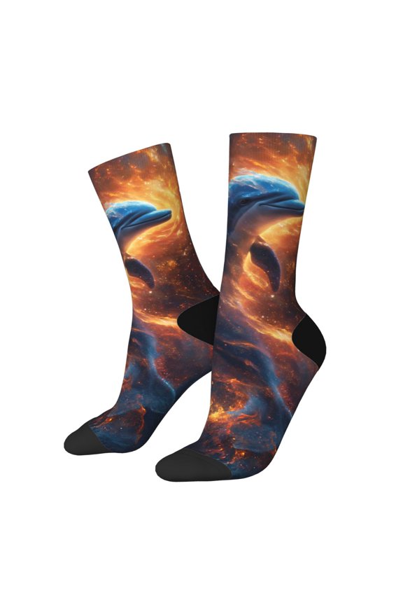 Cool Dolphin Print Adult Socks for Men & Women,Calf Socks, Ankle Socks,Boots Socks,Breathable Casual Sock,Unisex Crew Socks