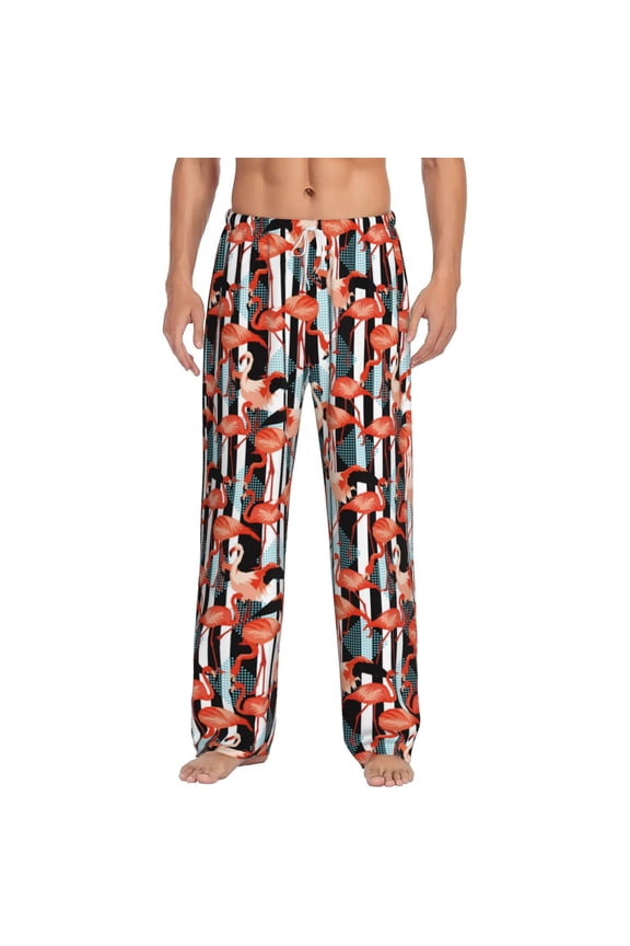 Cool Flamingo Print Pajama Pants for Men,Men’s Pajama Bottoms,Mens PJ Pants with Pockets & Button Fly-3X-Large