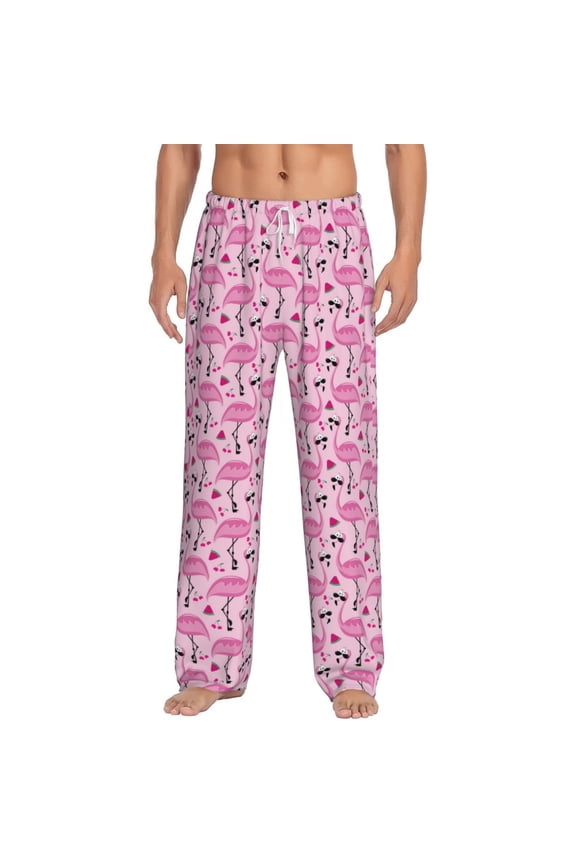 Cool Flamingos Print Pajama Pants for Men,Men’s Pajama Bottoms,Mens PJ Pants with Pockets & Button Fly-Small
