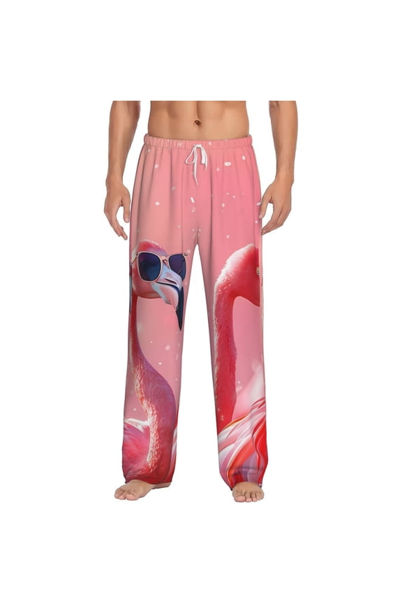 Cool Flamingos Sunglasses Scene Print Pajama Pants for Men,Men’s Pajama Bottoms,Mens PJ Pants with Pockets & Button Fly-Large