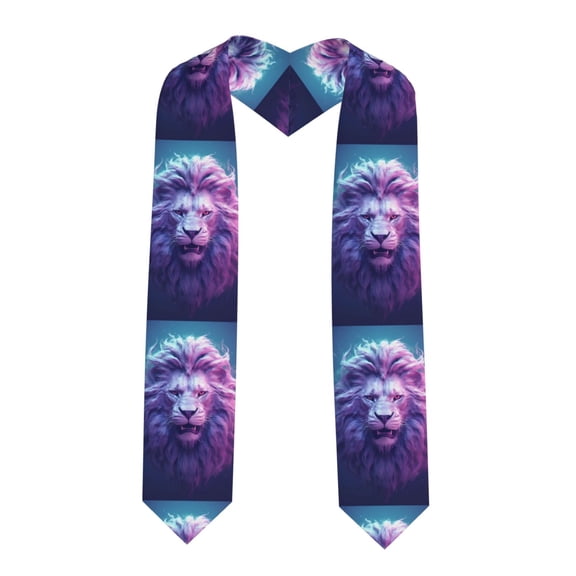 Logiee Cool Lion Head Print Unisex Adult Graduation Stole Shawl 72" Long for Academic Commencements Shawl-Sharp Corner