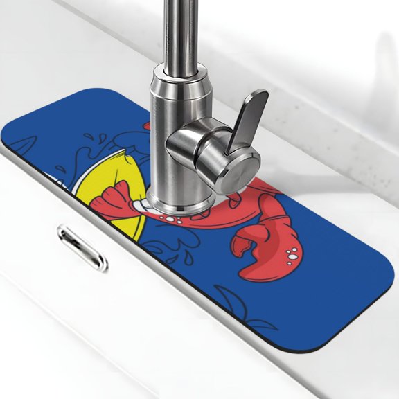 Logiee Cool Lobster Surfing Print Kitchen Sink Splash Guard Faucet Mat for Splash Guard Behind Faucet Drip Catcher for Kitchen,Bathroom,Sink Mat,Dish Drying Mat,Bathroom-15" X 5.5"
