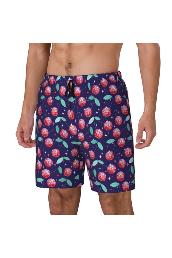 Cool Mirror Cherries Print Men's Swim Trunk,Quick Dry Board Shorts ,Men's Swim Trunks with Compression Liner, Bathing Suits with Pockets-Large