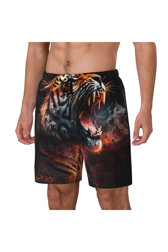 Cool Tiger Print Men's Swim Trunk,Quick Dry Board Shorts ,Men's Swim Trunks with Compression Liner, Bathing Suits with Pockets-XX-Large