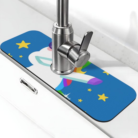 Logiee Cool Unicorn Star Golden Print Kitchen Sink Splash Guard Faucet Mat for Splash Guard Behind Faucet Drip Catcher for Kitchen,Bathroom,Sink Mat,Dish Drying Mat,Bathroom-15" X 5.5"