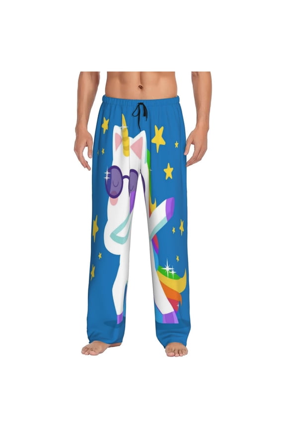 Cool Unicorn Star Golden Print Pajama Pants for Men,Men’s Pajama Bottoms,Mens PJ Pants with Pockets & Button Fly-X-Large