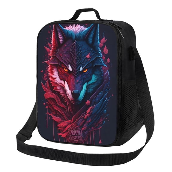 Logiee Cool Wolf Head Print Insulated Lunch Bag for Women/Men, Reusable Lunch Box for Office Work School Picnic Beach,Leakproof Freezable Cooler Bag with Shoulder Strap
