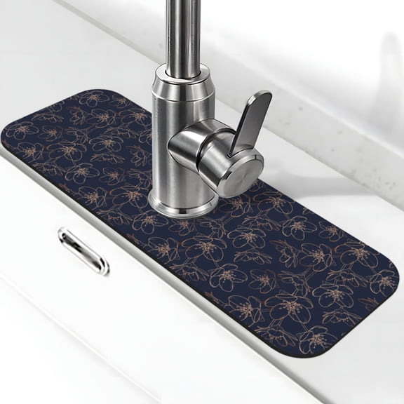 Logiee Copper-Gold Gloss Outline Cherry Print Kitchen Sink Splash Guard Faucet Mat for Splash Guard Behind Faucet Drip Catcher for Kitchen,Bathroom,Sink Mat,Dish Drying Mat,Bathroom-15" X 5.5"