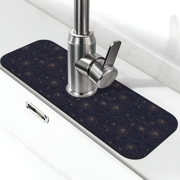 Logiee Copper-Gold Gloss Outline Chrysanthemum Print Kitchen Sink Splash Guard Faucet Mat for Splash Guard Behind Faucet Drip Catcher for Kitchen,Bathroom,Sink Mat,Dish Drying Mat,Bathroom-15" X 5.5"