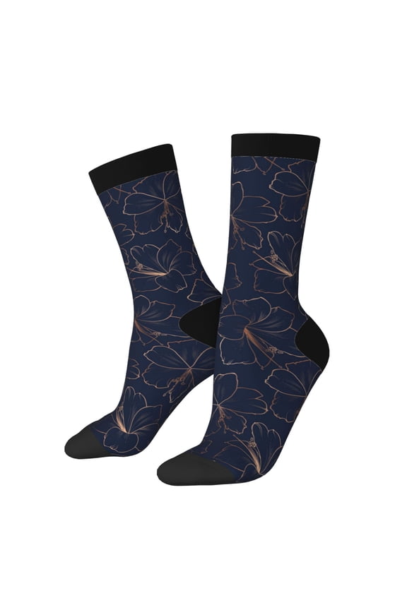Copper-Gold Gloss Outline Lily Flower Print Adult Socks for Men & Women,Calf Socks, Ankle Socks,Boots Socks,Breathable Casual Sock,Unisex Crew Socks