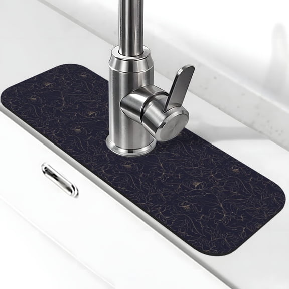 Logiee Copper-Gold Gloss Outline Peony Print Kitchen Sink Splash Guard Faucet Mat for Splash Guard Behind Faucet Drip Catcher for Kitchen,Bathroom,Sink Mat,Dish Drying Mat,Bathroom-15" X 5.5"