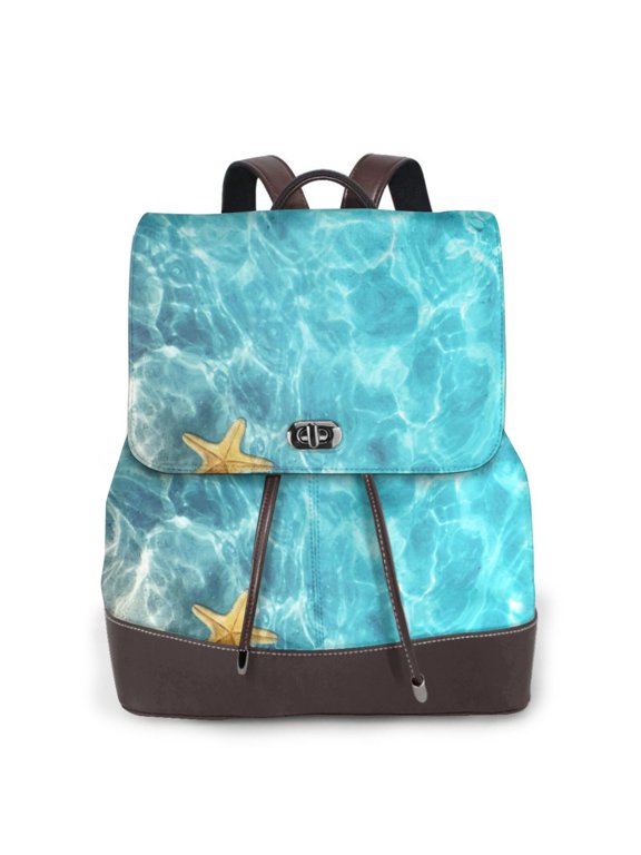 Logiee Coral And Seashell On The Beach Print Backpack Purse for Women,Fashion Leather Backpack Purse,Women's Leather Backpack for Work College Travel