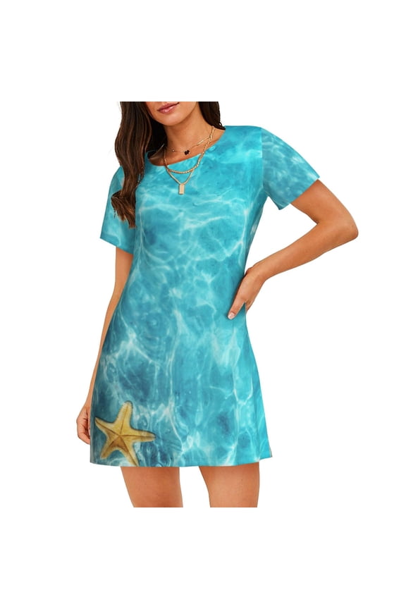 Coral And Seashell On The Beach Print Nightgowns for Women,Soft Short-Sleeved Lightweight Sleepwear, Loose Sleepshirts