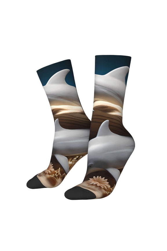 Coral Fish Dolphin Print Adult Socks for Men & Women,Calf Socks, Ankle Socks,Boots Socks,Breathable Casual Sock,Unisex Crew Socks