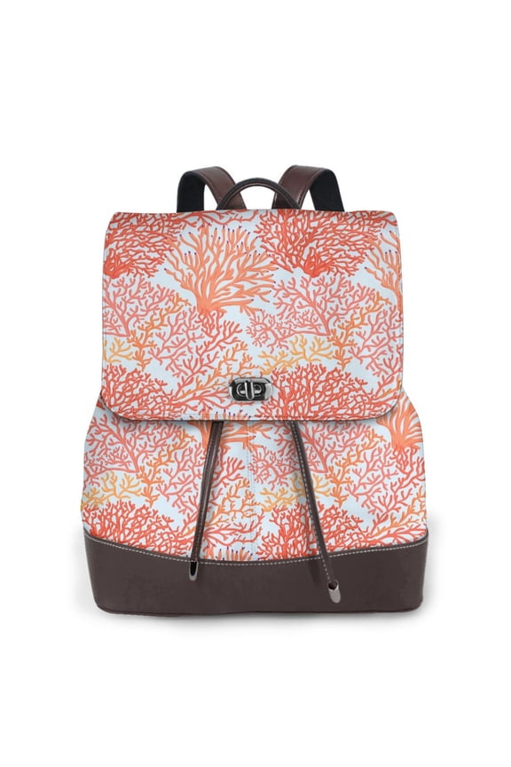 Logiee Corals Print Backpack Purse for Women,Fashion Leather Backpack Purse,Women's Leather Backpack for Work College Travel