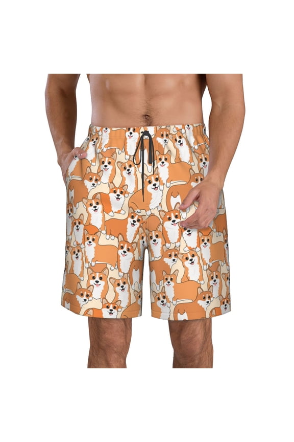 Corgi Animal Print Mens Swim Trunks Quick Dry Board Shorts,Breathable Hawaii Beach Shorts Swimwear Bathing Suits-3X-Large