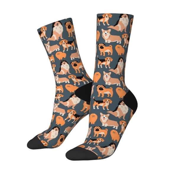 Logiee Corgi Collie Pug Print Adult Socks for Men & Women,Calf Socks, Ankle Socks,Boots Socks,Breathable Casual Sock,Unisex Crew Socks