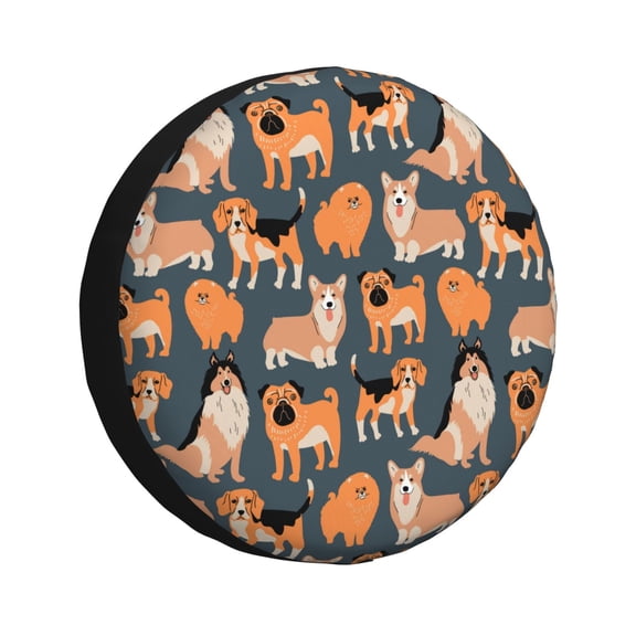 Logiee Corgi Collie Pug Print Spare Tire Cover, Universal Wheel Protectors,Waterproof Dust-Proof UV Sun Wheel Tire Cover,Fit for SUV, RV, Travel Trailer, Truck-17 inch