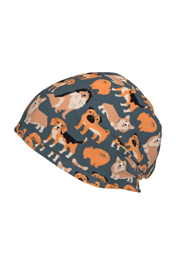 Corgi Collie Pug Print Unisex Knit Beanie for Men Women Winter Hat,Beanies Skull Caps