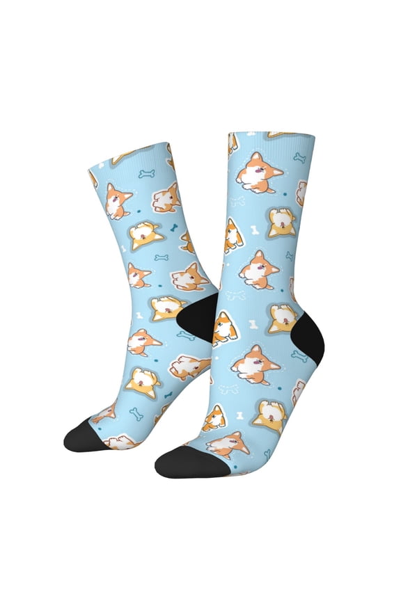 Corgi Dog 1 Print Adult Socks for Men & Women,Calf Socks, Ankle Socks,Boots Socks,Breathable Casual Sock,Unisex Crew Socks