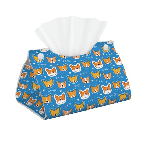 Logiee Corgi Dog Face Print Tissue Box Cover,Stylish Tissue Box Holder Decorative Tissue Cover for Bathroom Toilet Bedroom Living Room Table Desk Office