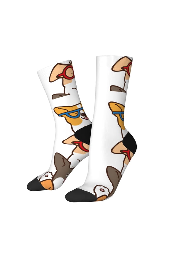Corgi Dog2 Print Adult Socks for Men & Women,Calf Socks, Ankle Socks,Boots Socks,Breathable Casual Sock,Unisex Crew Socks