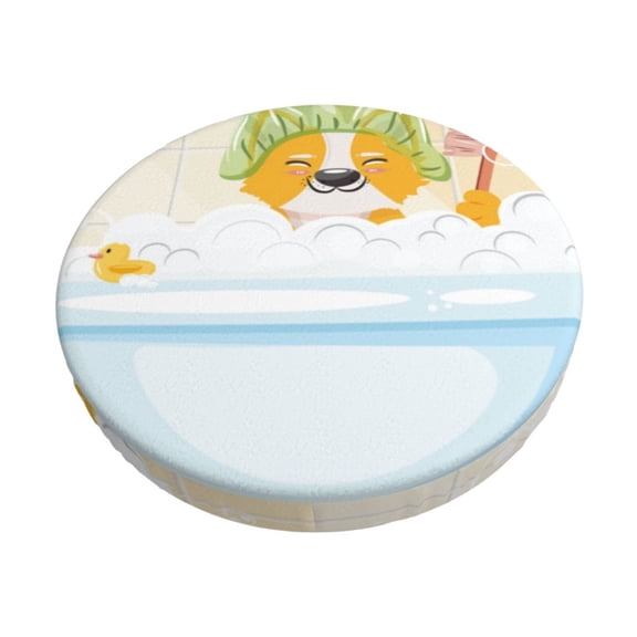 Logiee Corgi In The Shower Cap Bathing Print Stool Covers Round,Bar Stool Covers,Watedrproof Stool Slipcover with Elastic,Stool Cushion,Round Bar Stool Seat Covers for Bar Round Chair-12 inch