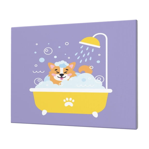 Logiee Corgi Washing in Bathtub Print Canvas Wall Art,Canvas Picture Prints with Frame, Wall Art Decorative,Canvas Decorative,Suitable for Living Room Bedroom Office Room 30x40
