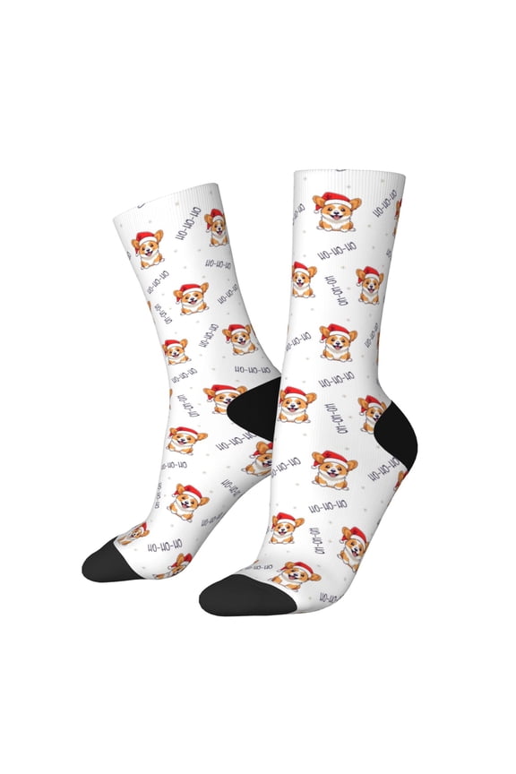Corgi With Santa Claus Hat Print Adult Socks for Men & Women,Calf Socks, Ankle Socks,Boots Socks,Breathable Casual Sock,Unisex Crew Socks