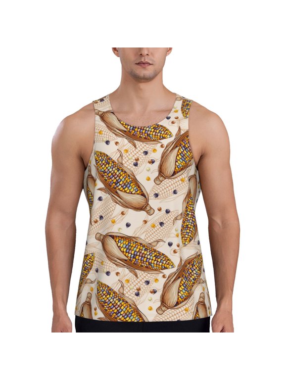 Corn 5 Print Men's Workout Tank Top,Quick Dry Workout Tank Top,Gym Muscle Tee,Fitness Bodybuilding Sleeveless T Shirt-Large