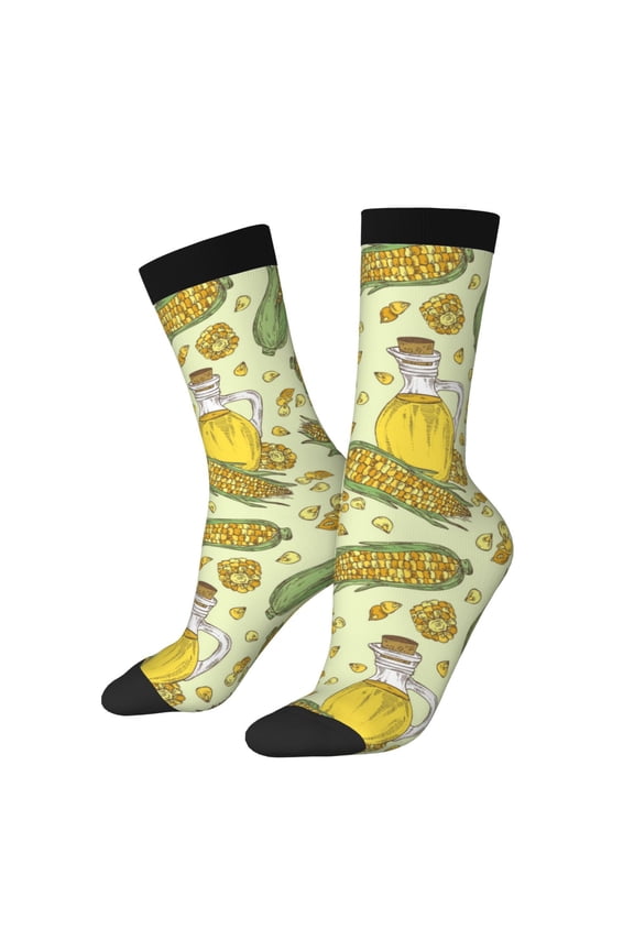 Corn And Corn Oil Print Adult Socks for Men & Women,Calf Socks, Ankle Socks,Boots Socks,Breathable Casual Sock,Unisex Crew Socks