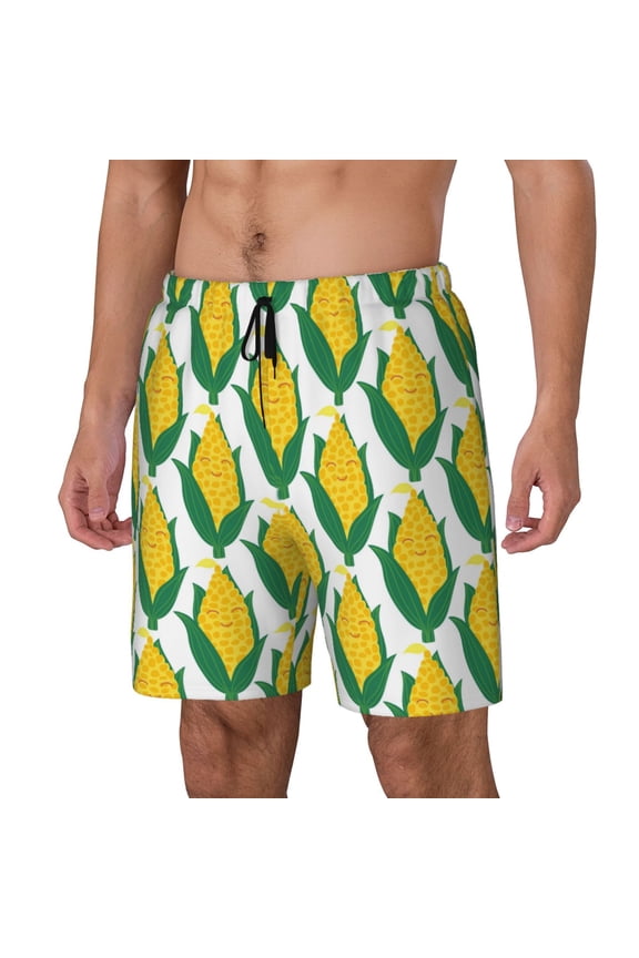 Corn Cob Print Men's Swim Trunk,Quick Dry Board Shorts ,Men's Swim Trunks with Compression Liner, Bathing Suits with Pockets-Medium
