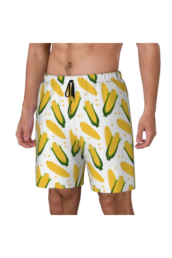 Corn On The Cob Print Men's Swim Trunk,Quick Dry Board Shorts ,Men's Swim Trunks with Compression Liner, Bathing Suits with Pockets-Large