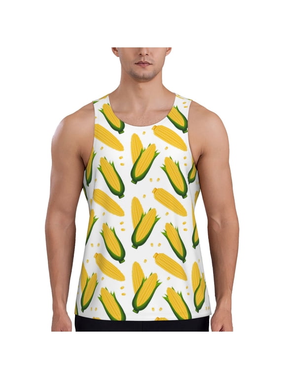 Corn On The Cob Print Men's Workout Tank Top,Quick Dry Workout Tank Top,Gym Muscle Tee,Fitness Bodybuilding Sleeveless T Shirt-Small