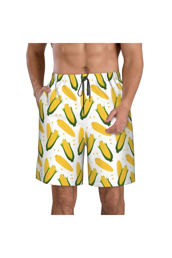 Corn On The Cob Print Mens Swim Trunks Quick Dry Board Shorts,Breathable Hawaii Beach Shorts Swimwear Bathing Suits-Large