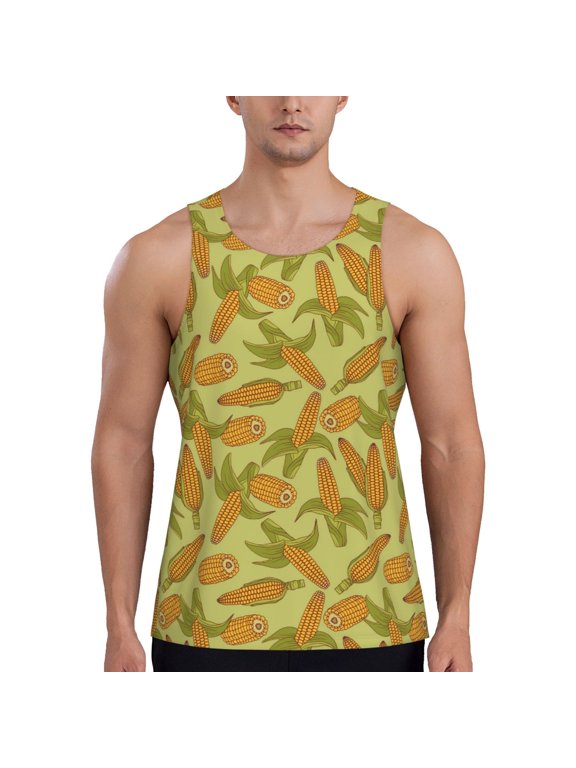 Corn Print Men's Workout Tank Top,Quick Dry Workout Tank Top,Gym Muscle Tee,Fitness Bodybuilding Sleeveless T Shirt-Large
