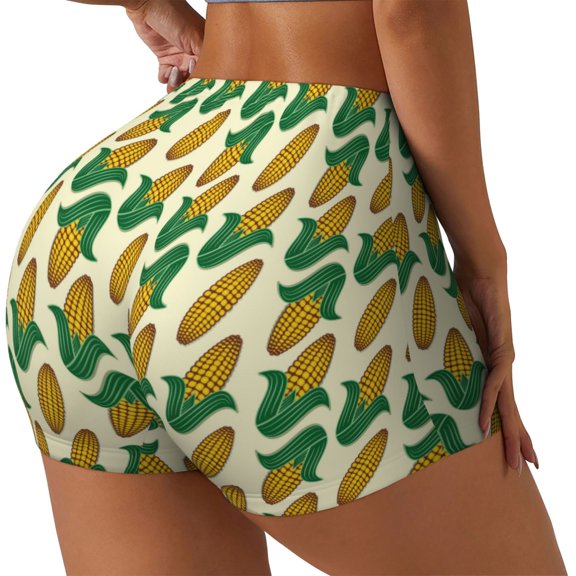 Logiee Corn Print Women's Biker Shorts,Workout Gym Shorts,Scrunch Shorts,Tummy Control Hidden Scrunch Running Yoga Shorts-Medium