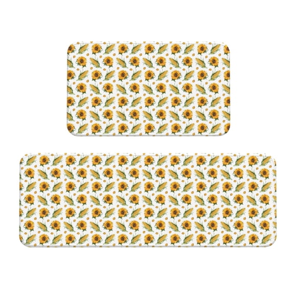 Logiee Corn Sunflowers Print Kitchen Mats for Floor Sets of 2,Waterproof Kitchen Rugs,Non Slip Comfort Standing Mat Rug for Home,Runner,Sink,Office,Laundry