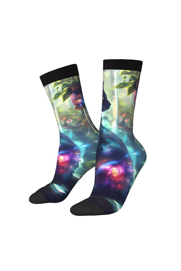 Cosmic Cat In Window Print Adult Socks for Men & Women,Calf Socks, Ankle Socks,Boots Socks,Breathable Casual Sock,Unisex Crew Socks