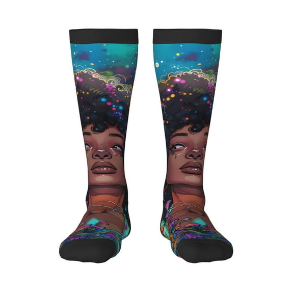 Logiee Cosmic Garden Woman Portrait Print Gift Stocking Stuffers,Adult Stockings,Novelty Socks,Funny Socks Birthday Running Walking Sleeping