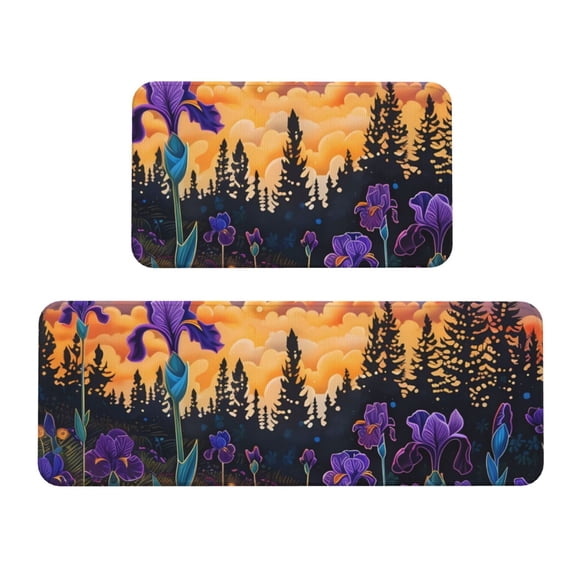 Logiee Cosmic Irises At Twilight Print Kitchen Mats for Floor Sets of 2,Waterproof Kitchen Rugs,Non Slip Comfort Standing Mat Rug for Home,Runner,Sink,Office,Laundry