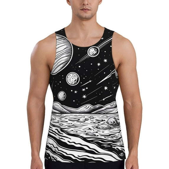 Logiee Cosmic Landscape Celestial Art Print Men's Workout Tank Top,Quick Dry Workout Tank Top,Gym Muscle Tee,Fitness Bodybuilding Sleeveless T Shirt-4X-Large
