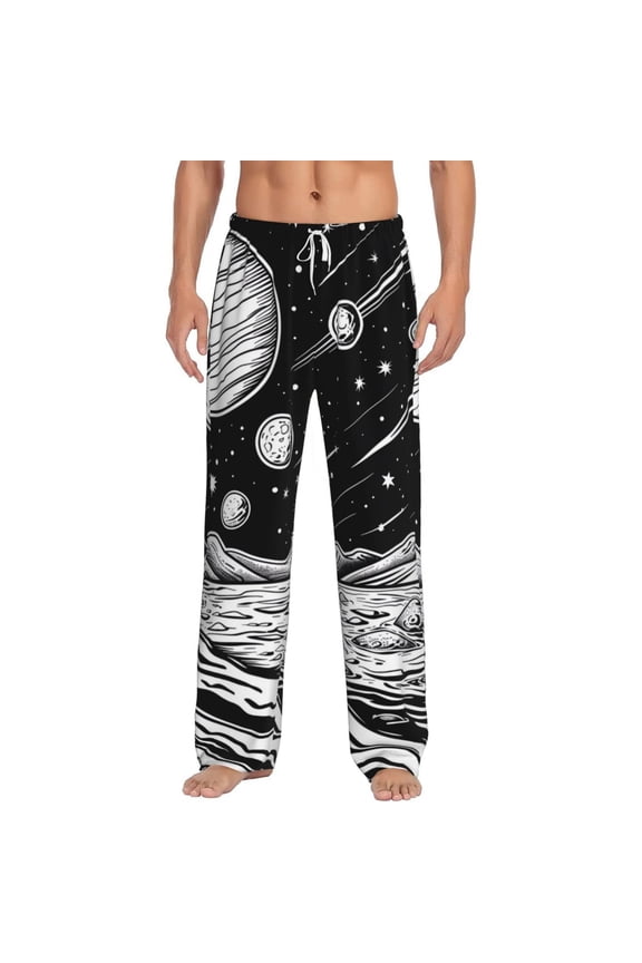 Cosmic Landscape Celestial Art Print Pajama Pants for Men,Men’s Pajama Bottoms,Mens PJ Pants with Pockets & Button Fly-Small