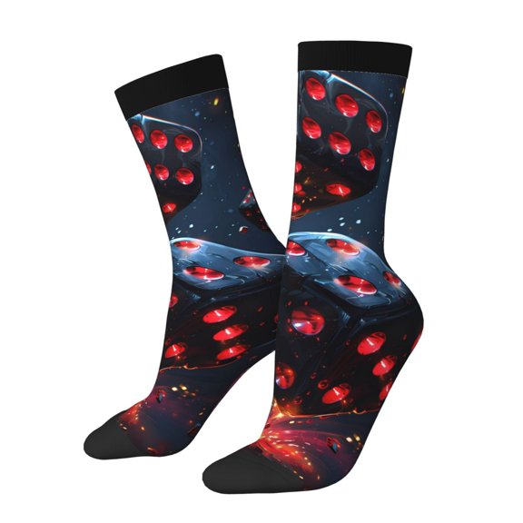 Logiee Cosmic Red Sparkle Dice Print Adult Socks for Men & Women,Calf Socks, Ankle Socks,Boots Socks,Breathable Casual Sock,Unisex Crew Socks