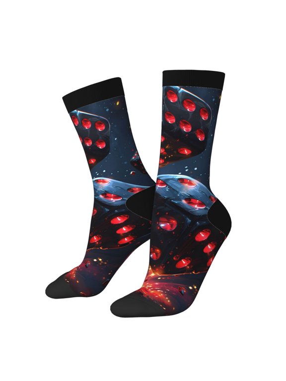 Cosmic Red Sparkle Dice Print Adult Socks for Men & Women,Calf Socks, Ankle Socks,Boots Socks,Breathable Casual Sock,Unisex Crew Socks