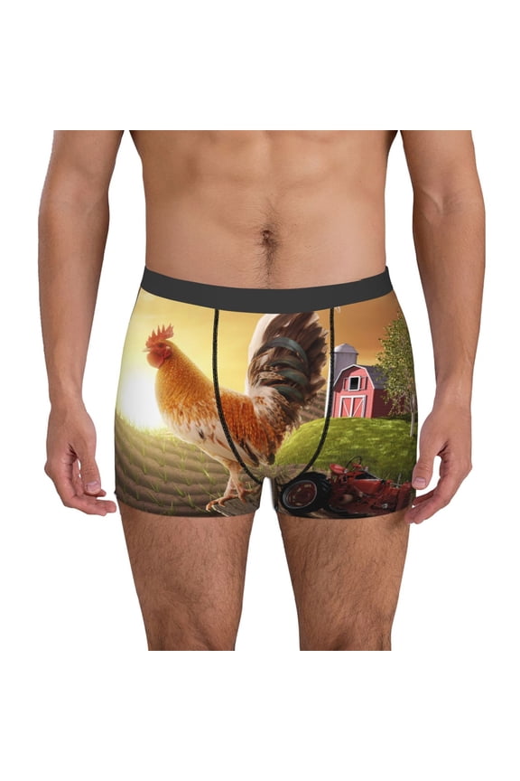 Country Farm Morning Rooster Print Mens Boxer Briefs,Boxer Briefs for Men,Breathable Stretch Underwear,Boys Boxer Briefs-X-Large