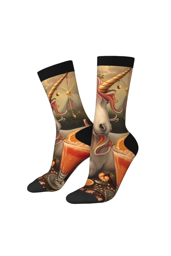 Countryside Fruit White Horse Print Adult Socks for Men & Women,Calf Socks, Ankle Socks,Boots Socks,Breathable Casual Sock,Unisex Crew Socks