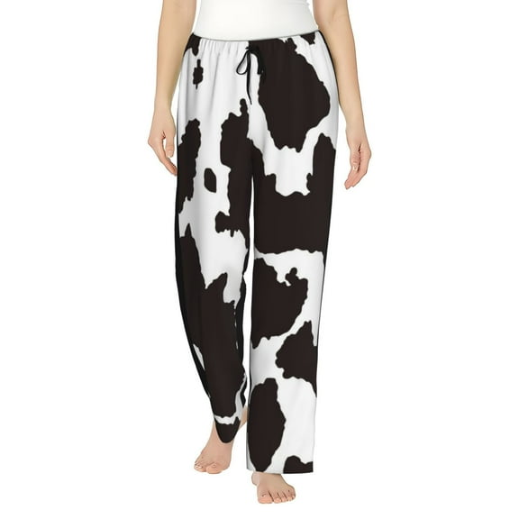 Logiee Cow Skin 2 Print Women Pajama Pants,Comfy Pj Bottom with Pockets & Drawstring,Stretch Casual Sleepwear-Large